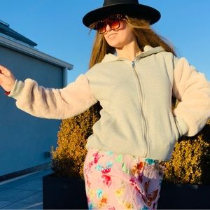 Bershka Fa Fur Statement Sleeves Robbed Hem Cuffs Hoodie Zip up Jacket